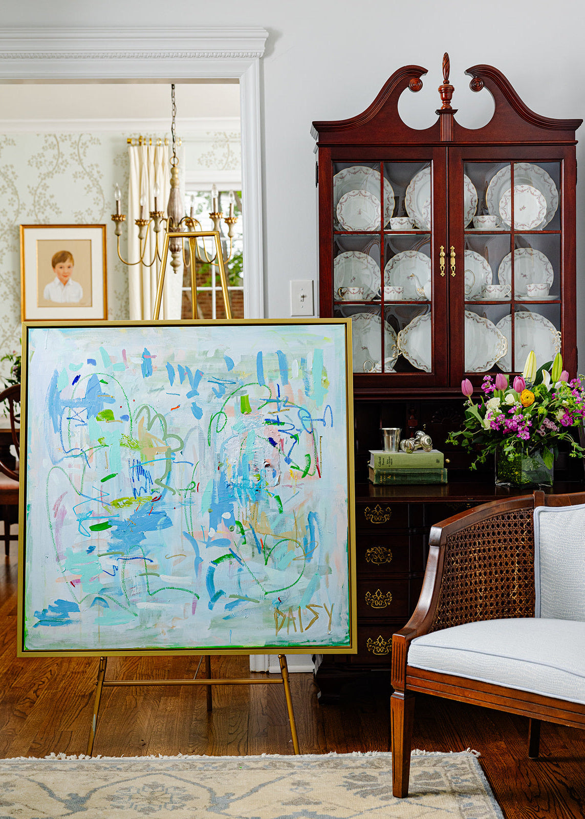 36x36 'Intuition' abstract painting by Megan Daisy Milner – original acrylic, oil pastel, and charcoal on canvas