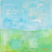 Load image into Gallery viewer, 48x48 'Over the Horizon' original abstract painting by Megan Daisy Milner – acrylic and oil pastel on canvas