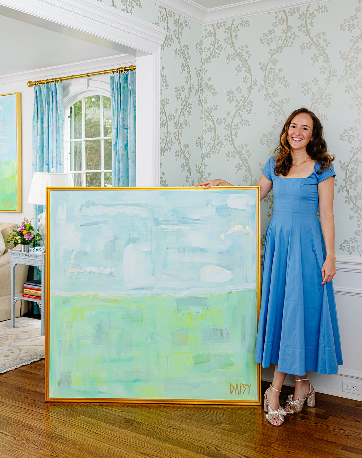 48x48 'Peaceful Feeling' original abstract painting by Megan Daisy Milner – acrylic, oil pastel, and charcoal on canvas