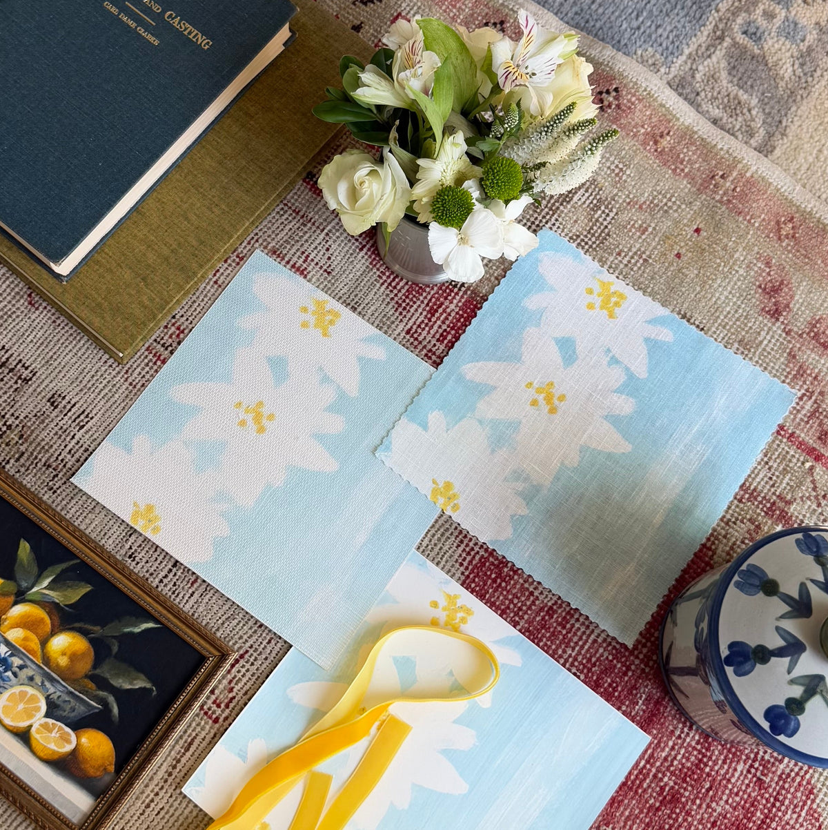 "Daisy Chain" Drapery Panel (Blue)