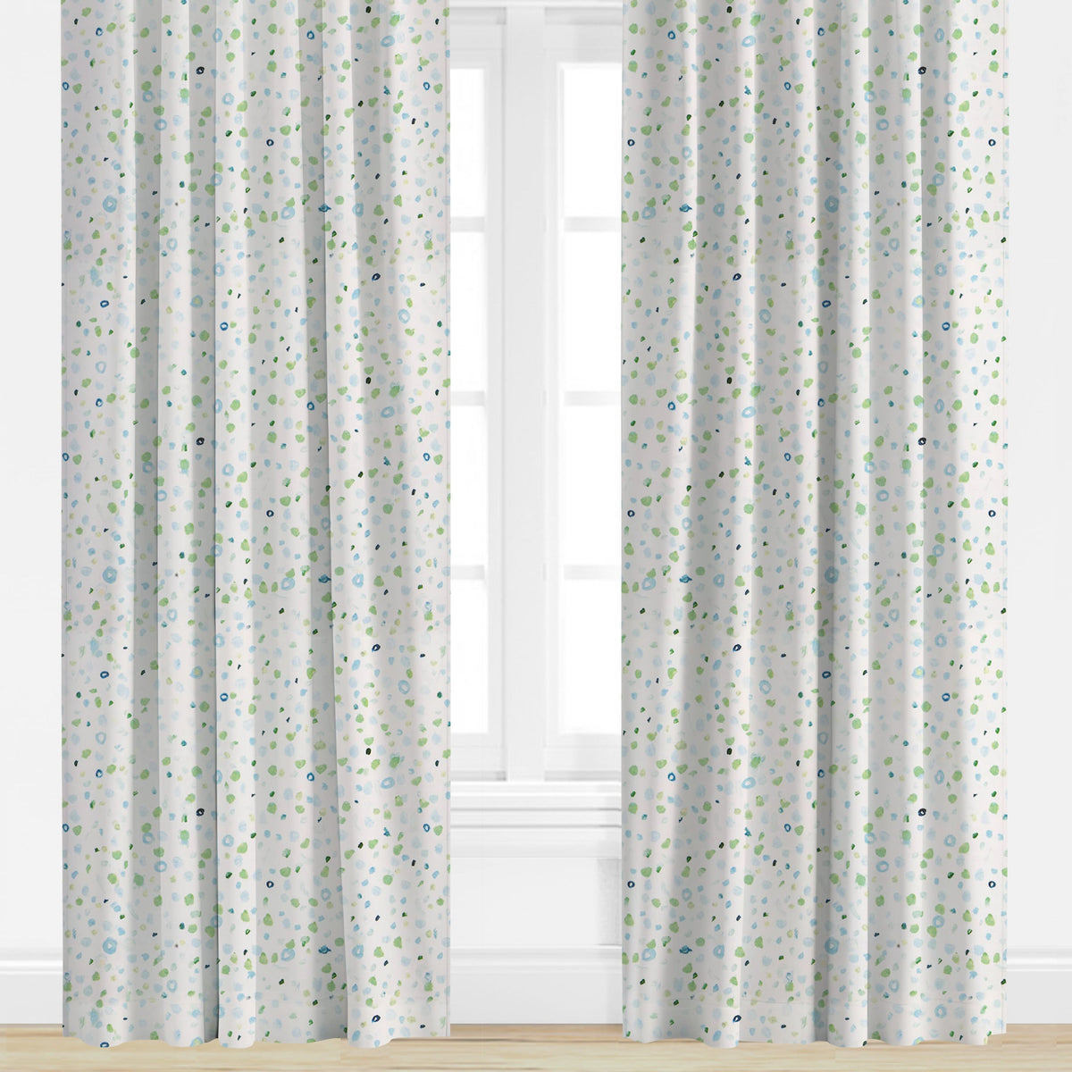 "Dots Went Crazy" Drapery Panel (Blue/ Green)