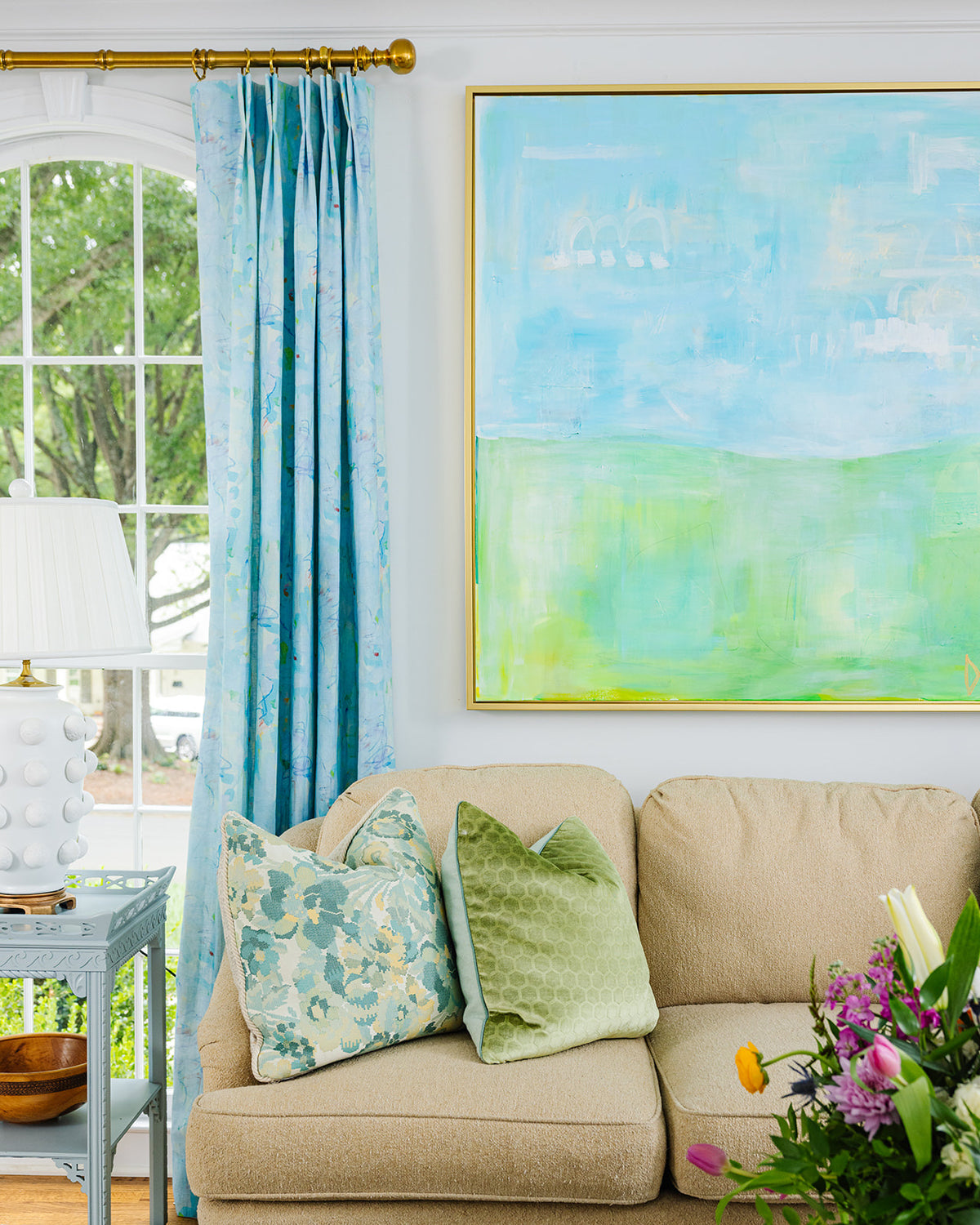 48x48 'Over the Horizon' original abstract painting by Megan Daisy Milner – acrylic and oil pastel on canvas