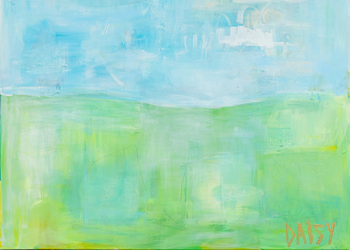 48x48 'Over the Horizon' original abstract painting by Megan Daisy Milner – acrylic and oil pastel on canvas
