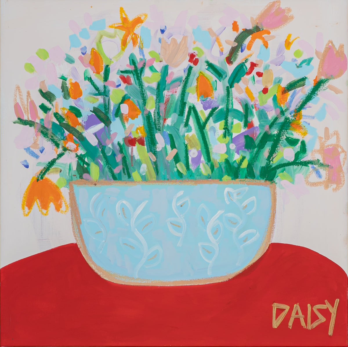 24x24 "Bowl Full Of Flowers II" | Original Abstract Floral By Megan Daisy Milner