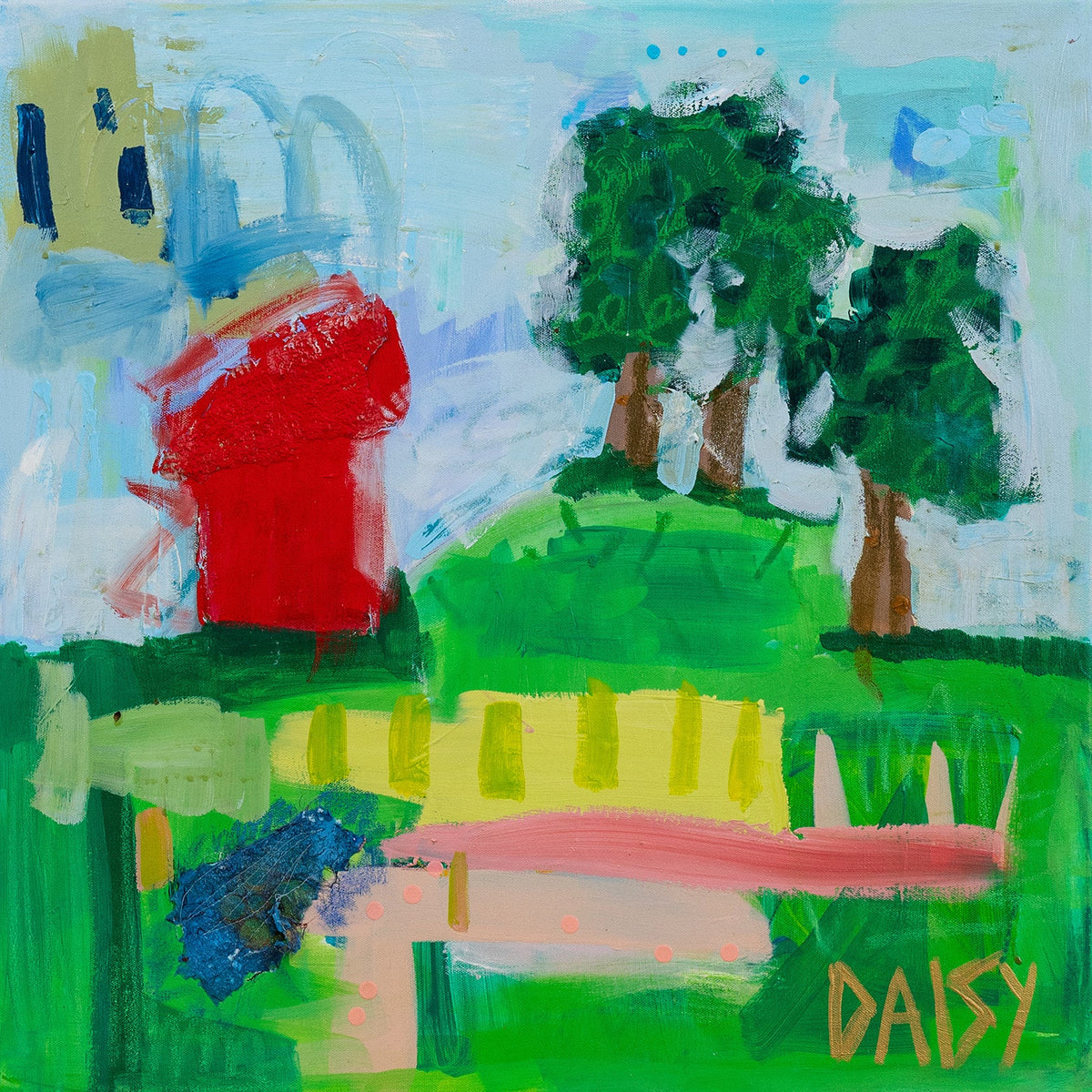 24x24 "Tulip Fields" Original Abstract Painting by Megan Daisy Milner – Sold