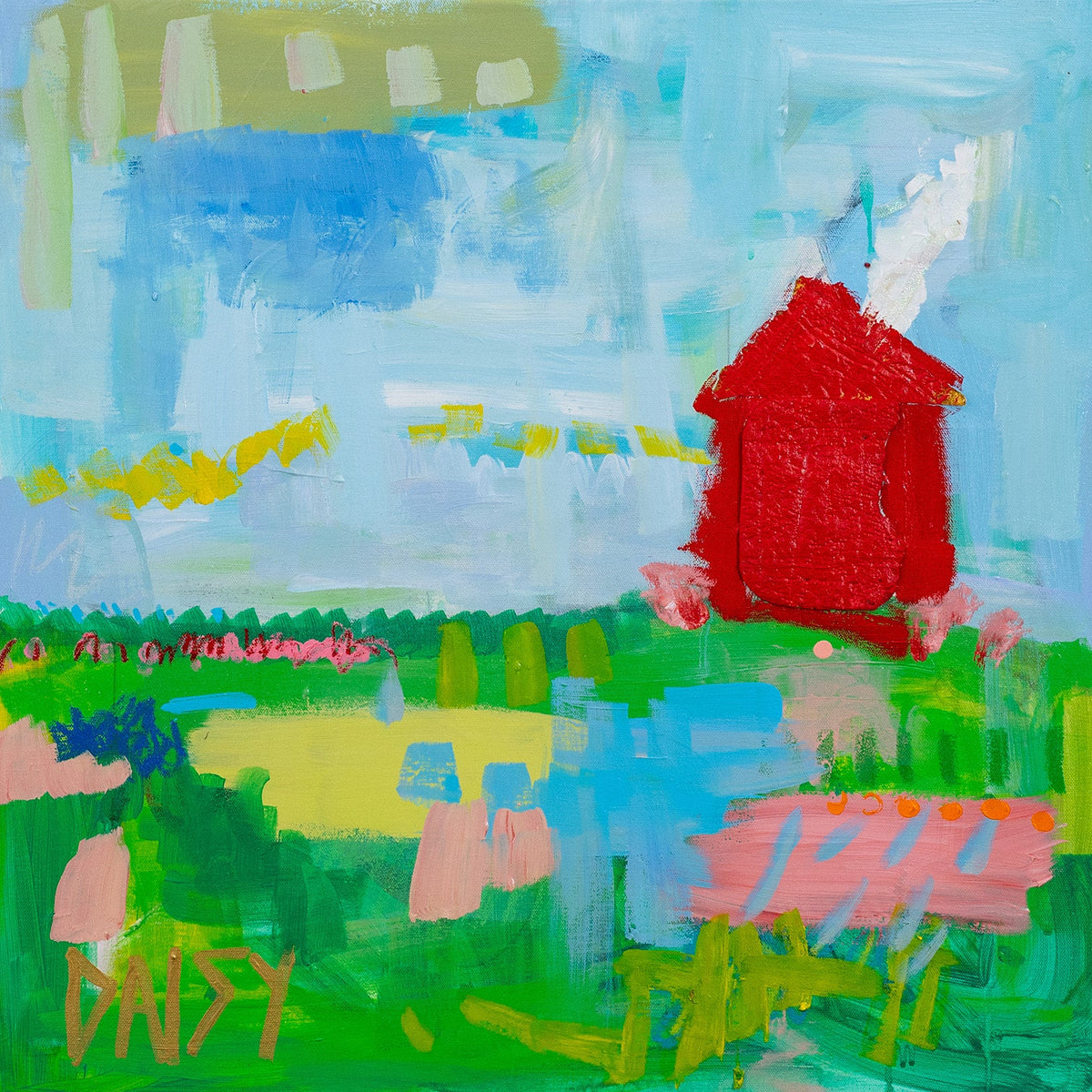 24x24 'Green Plains' Original Abstract Painting by Megan Daisy Milner – Sold